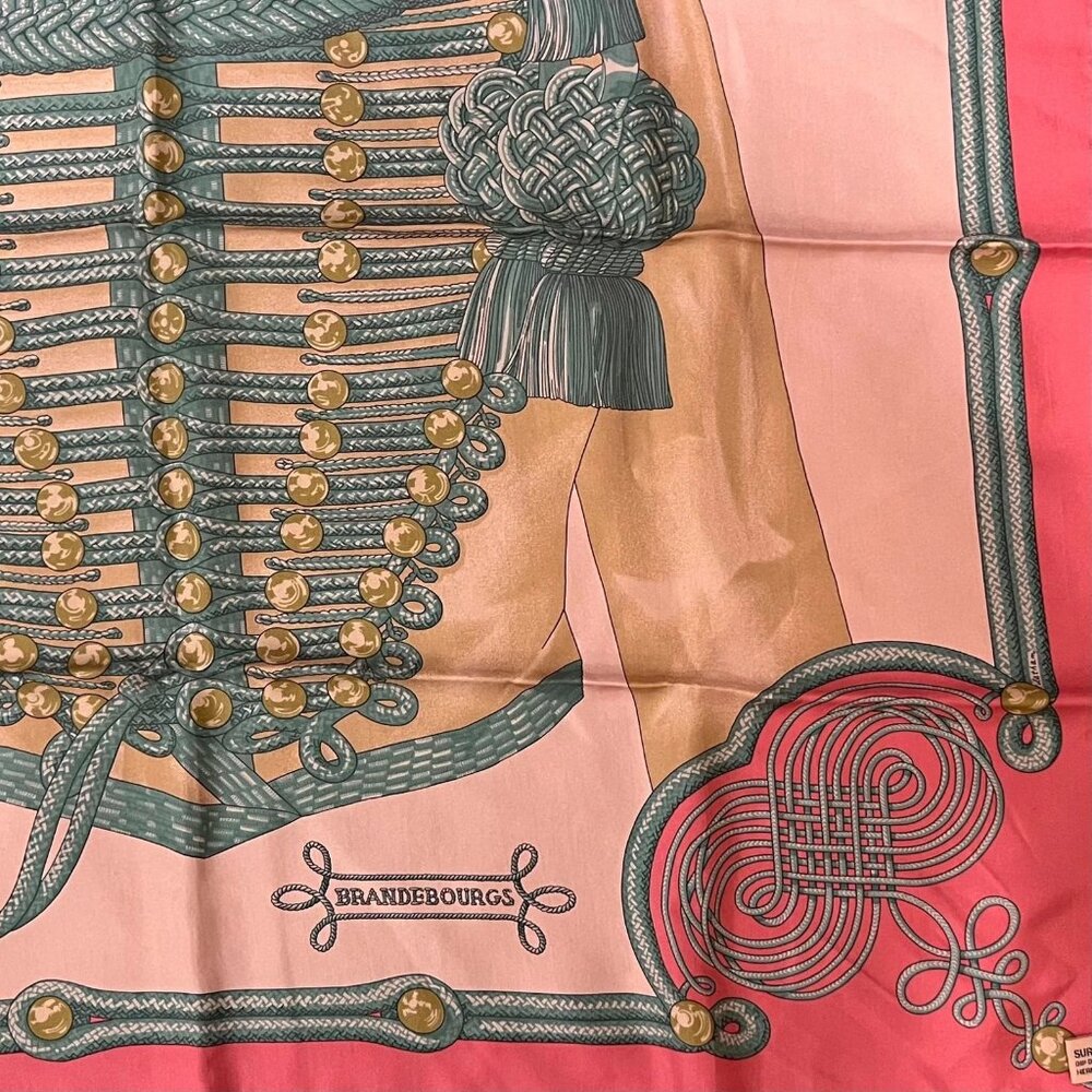 Authentic Hermes Pink Brandebourgs Silk Scarf 90cm - Picture 8 of 11